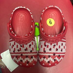 Crocs Clogs Kids Unisex Size C10 & C12 Holiday Ugly Christmas Sweater Red White